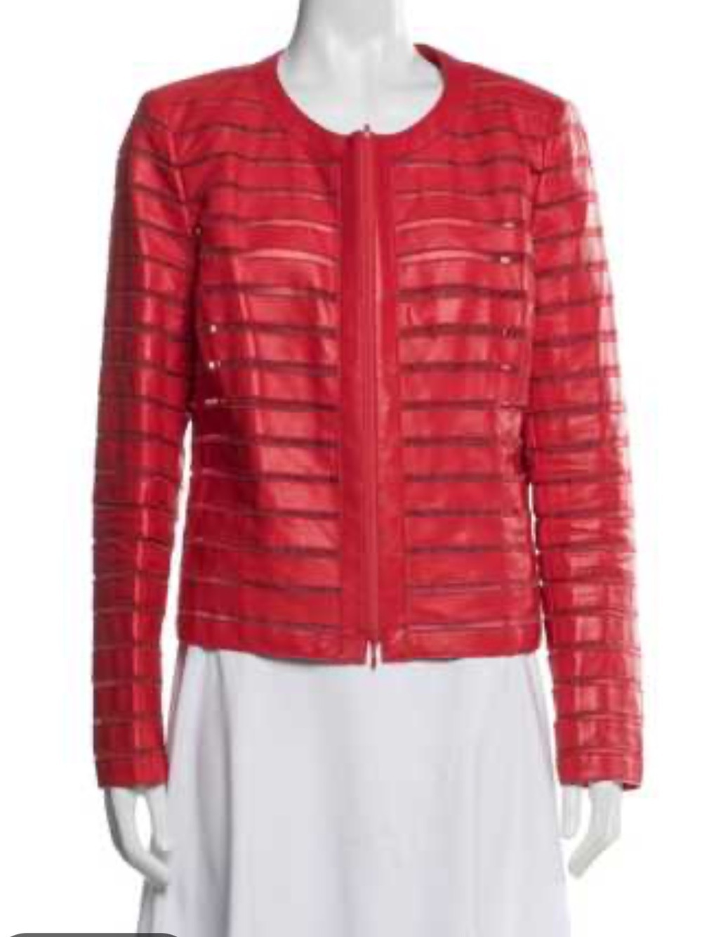 Lafayette 148 Red Quilted Leather & mesh panel summer Jacket